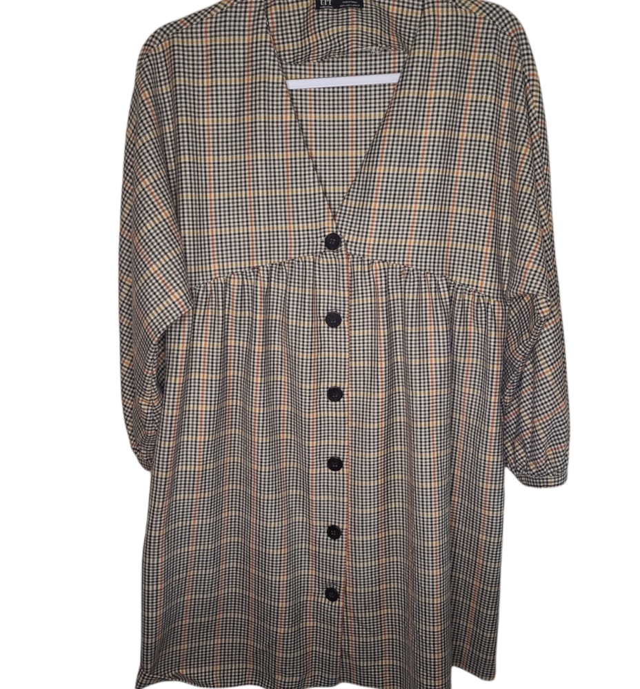 Zara plaid checked long sleeve dress L